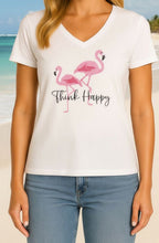 Diamanté Encrusted Think Happy Flamingo T Shirt