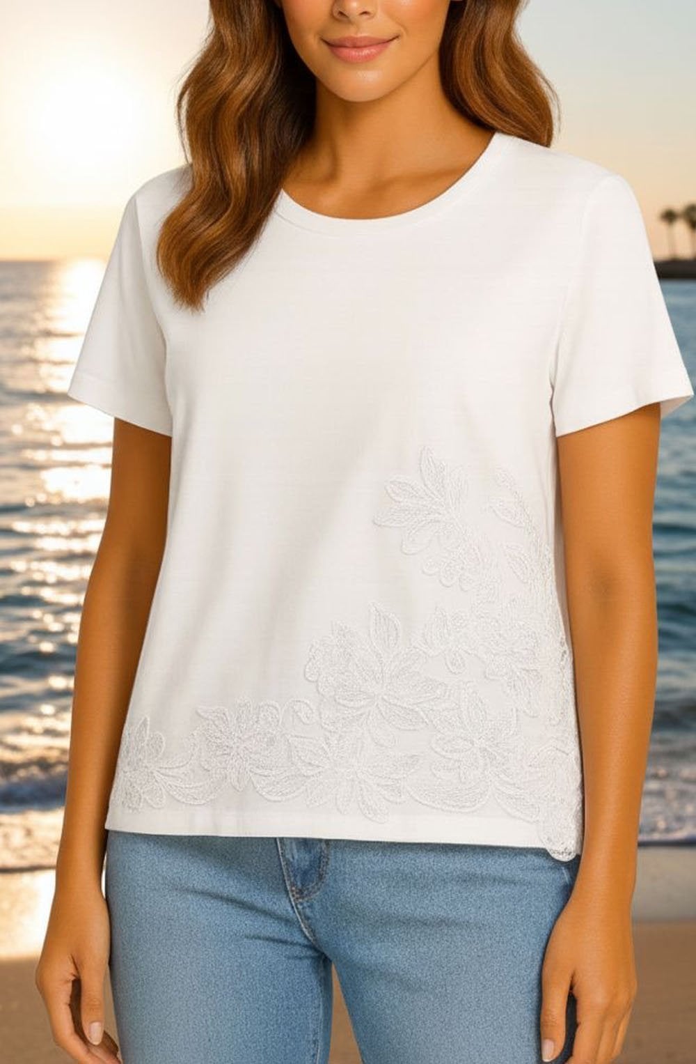 White Lace Detail T Shirt