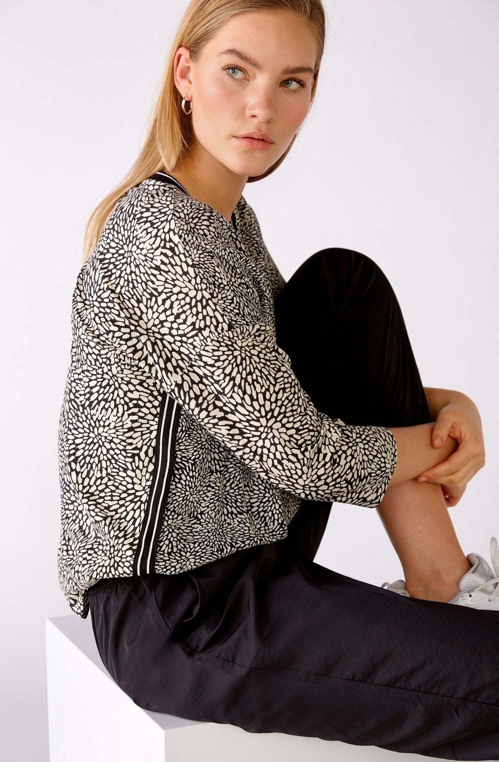 Abstract Floral V Neck Blouse