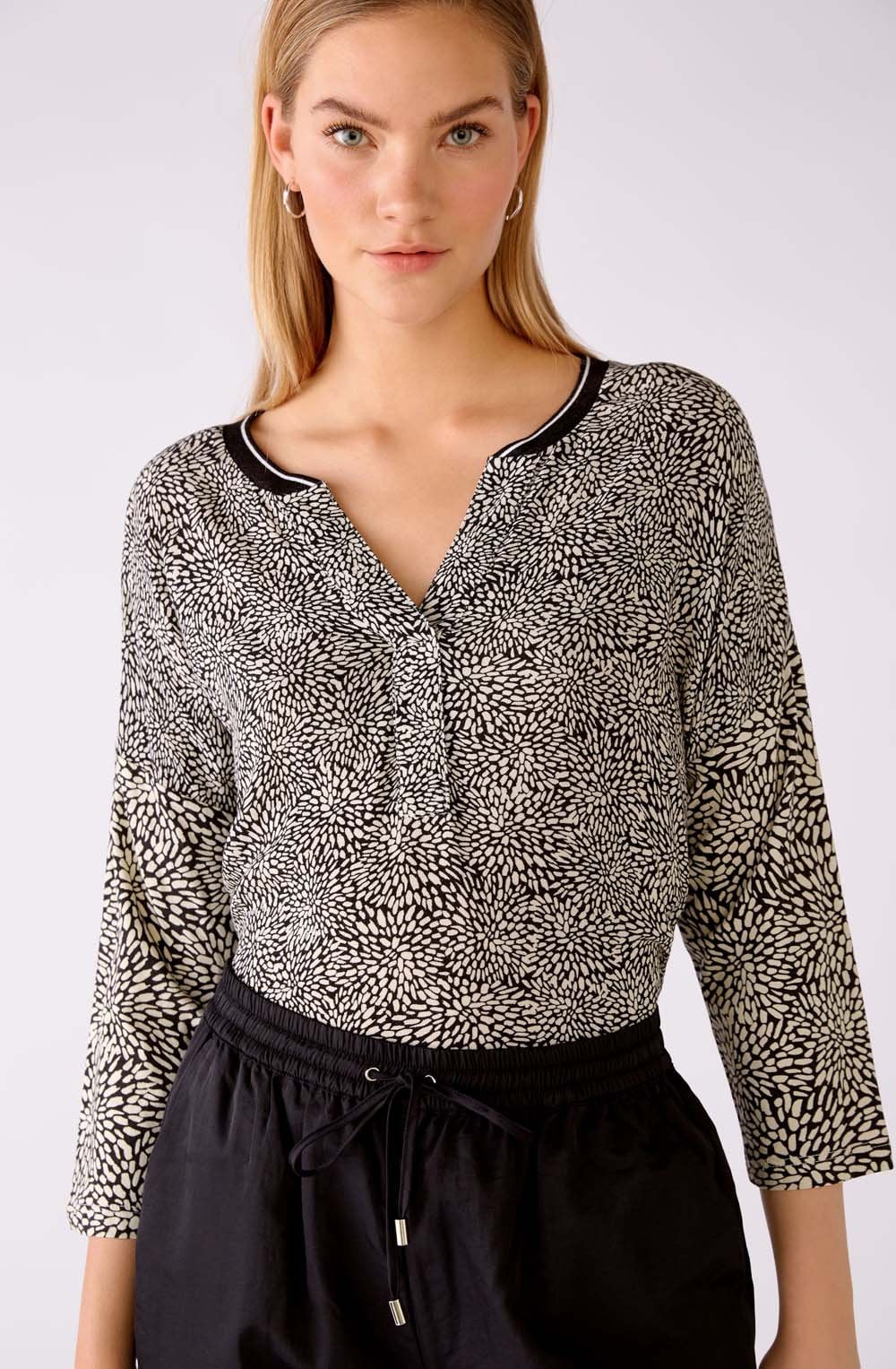 Abstract Floral V Neck Blouse