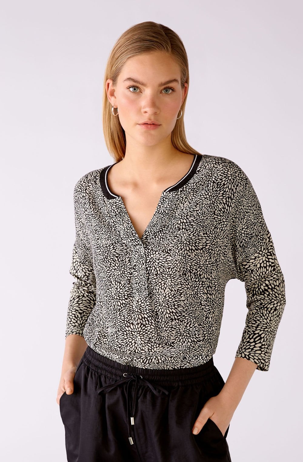 Abstract Floral V Neck Blouse