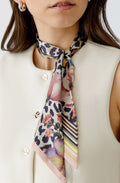 Animal Print and Floral Silk Touch Slim Scarf