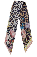 Animal Print and Floral Silk Touch Slim Scarf