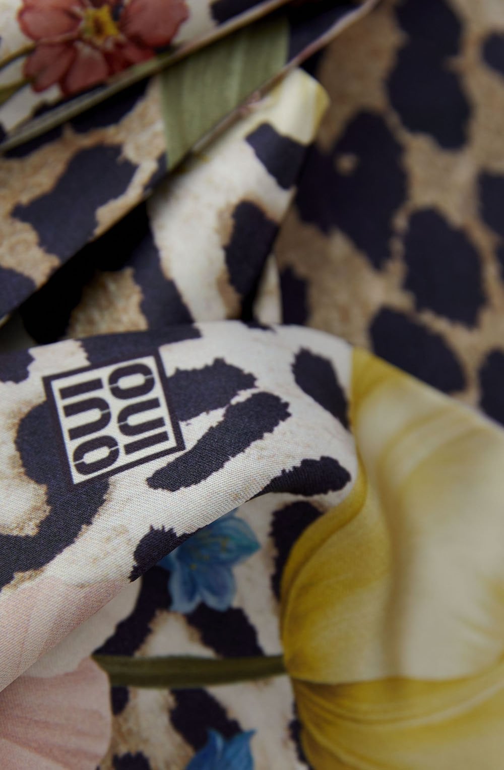 Animal Print and Floral Silk Touch Slim Scarf