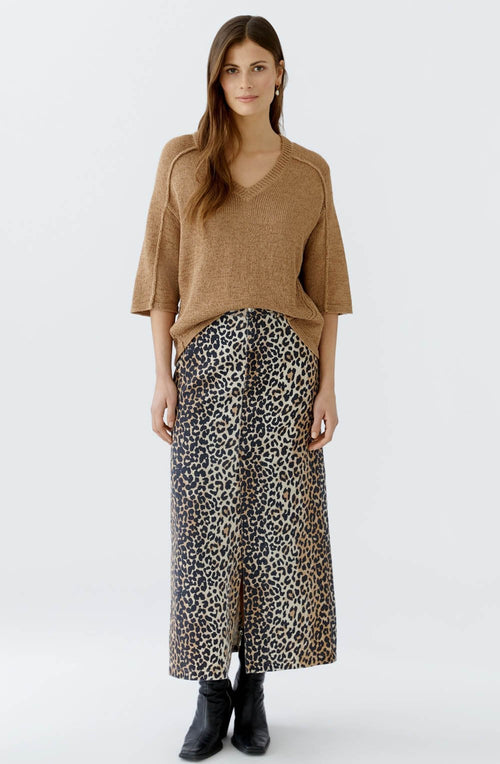 Animal Print Denim Maxi Skirt