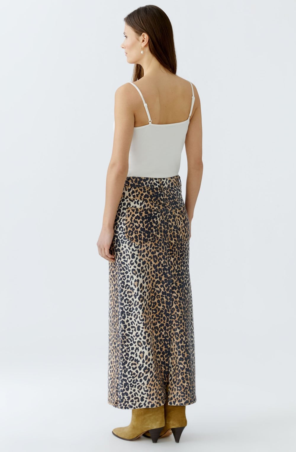 Animal Print Denim Maxi Skirt