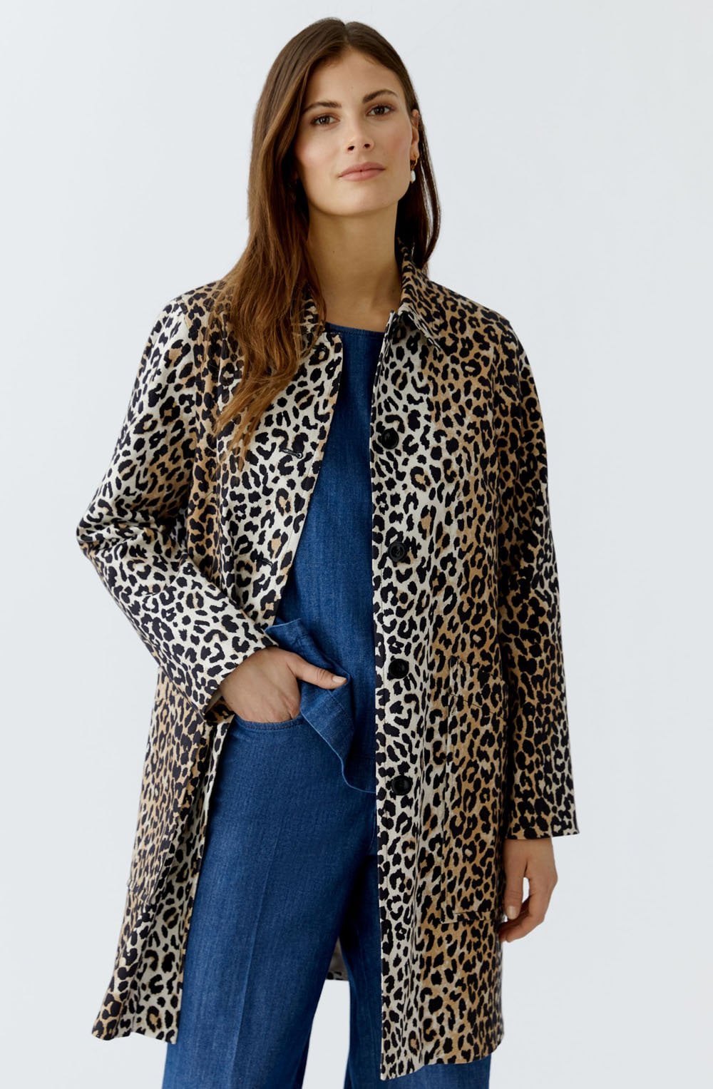 Animal Print Straight Cut Coat