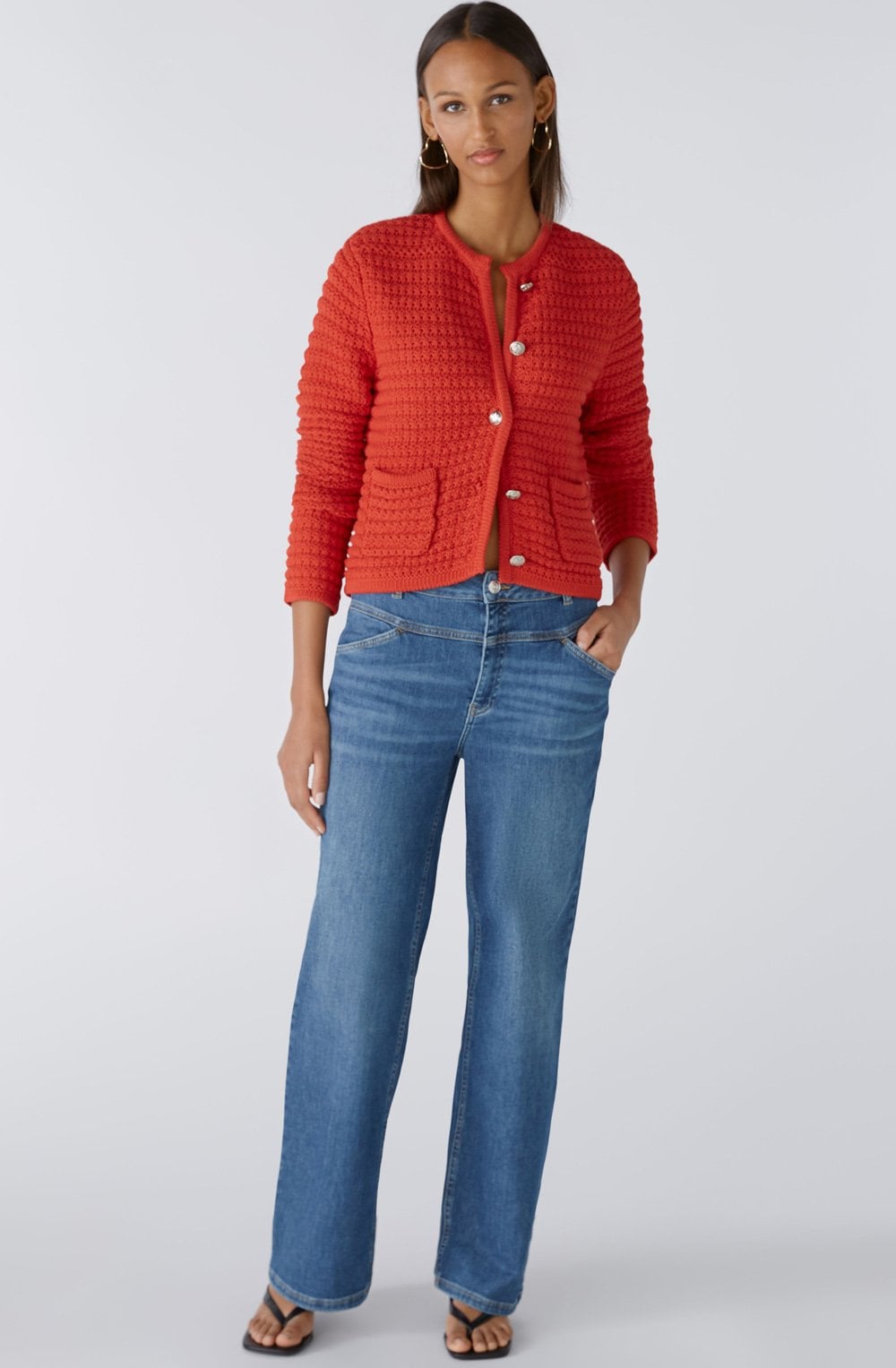 Aura Orange Red French Style Cardigan