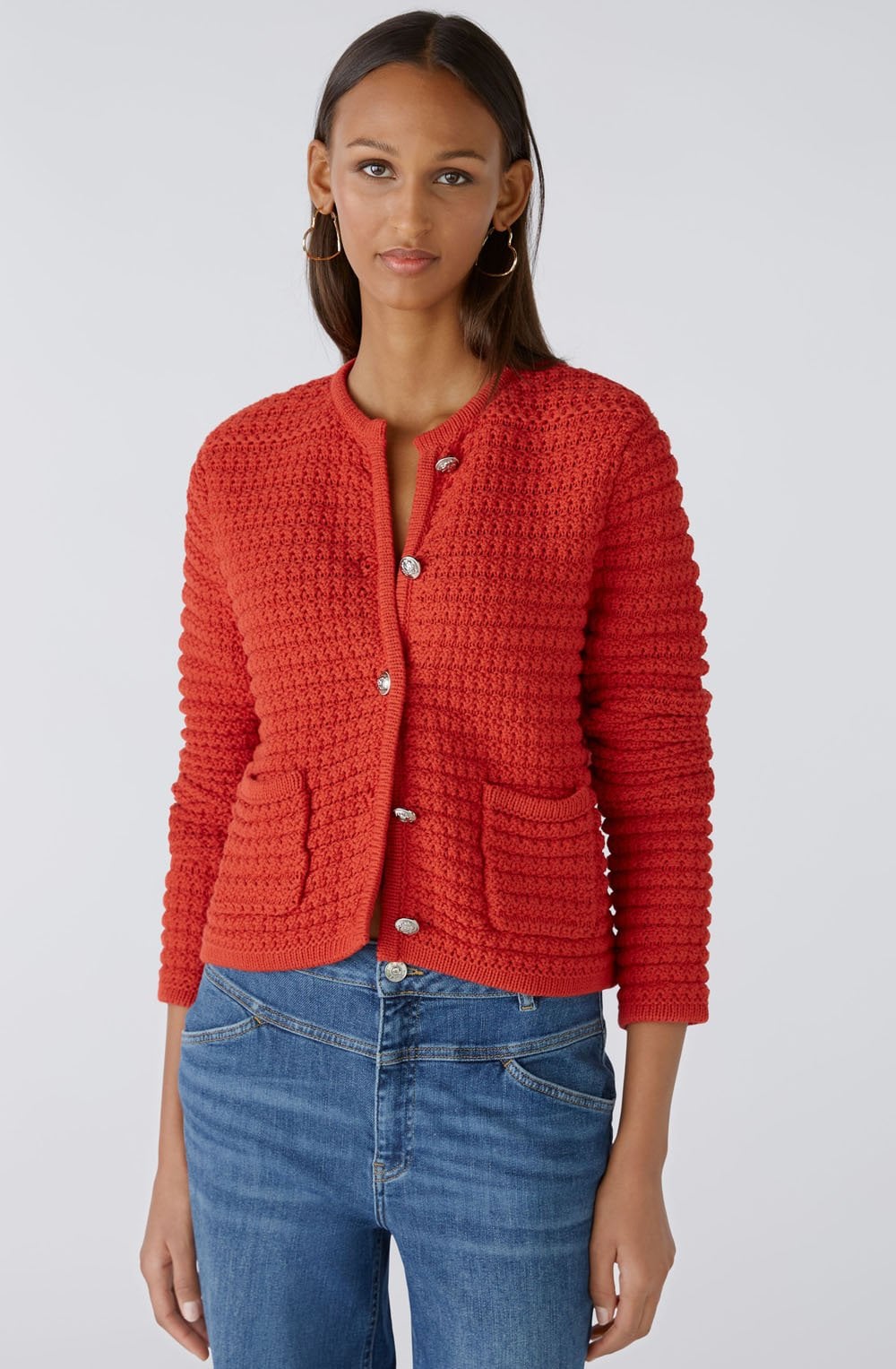 Aura Orange Red French Style Cardigan