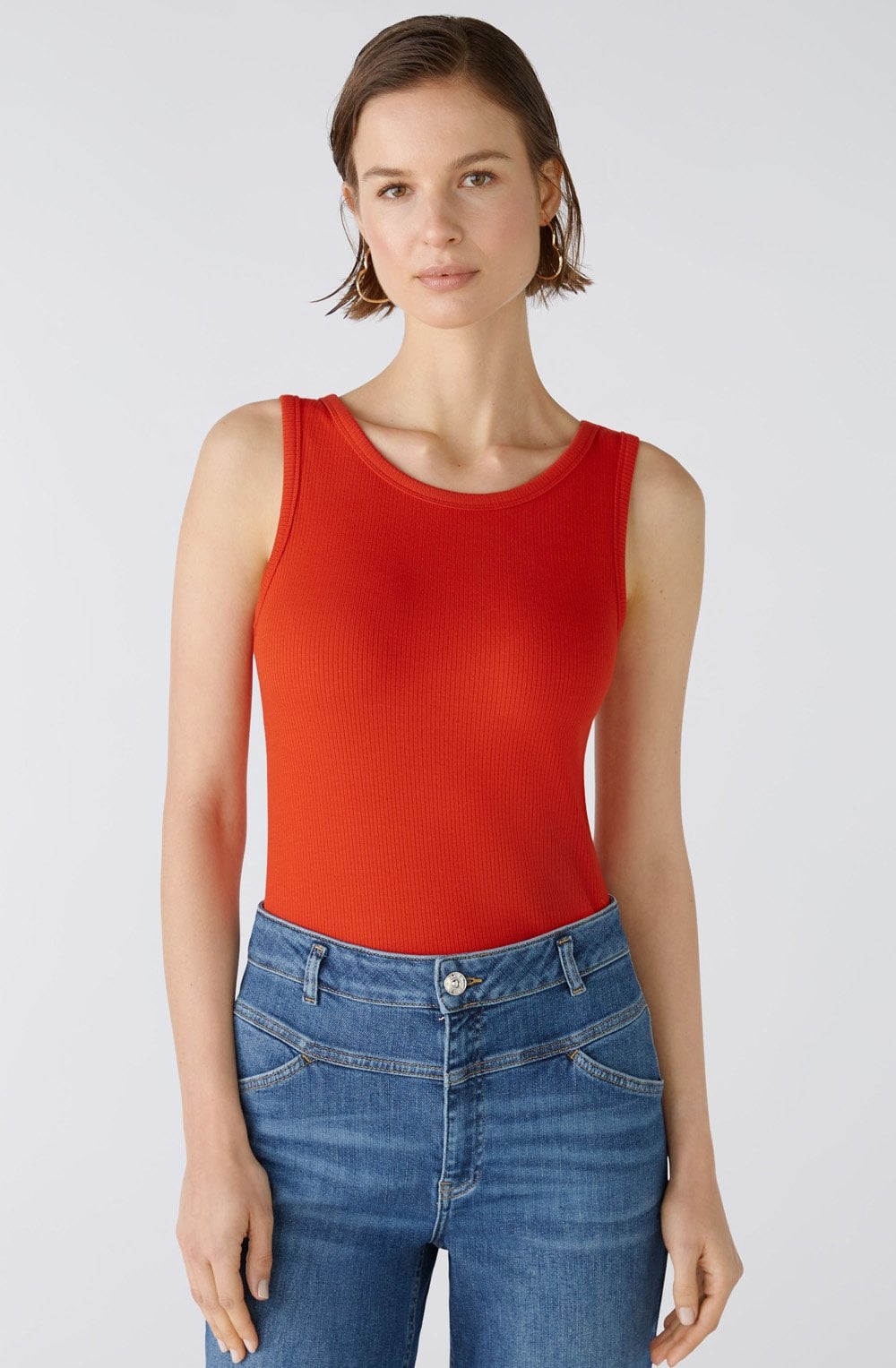 Aura Orange Red Ribbed Vest Top