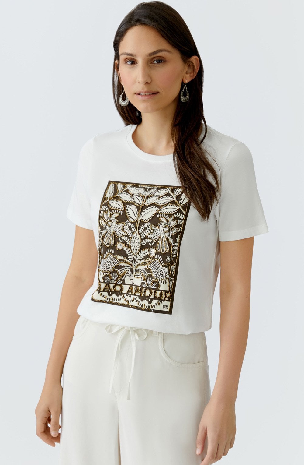 Beaded Floral Motif T Shirt
