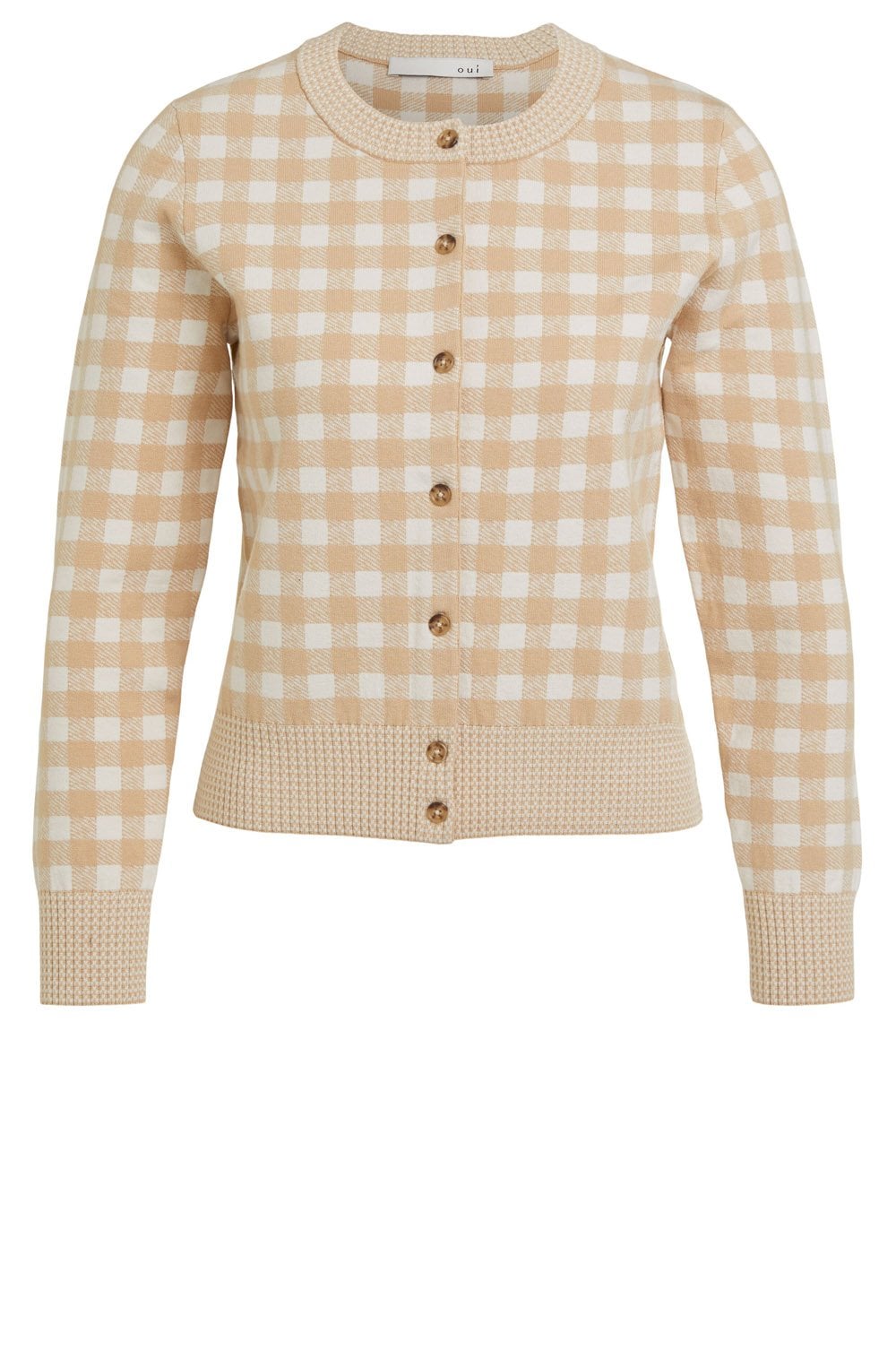 Beige and White Checked Cardigan