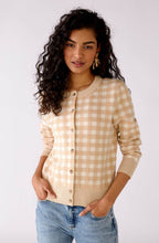 Beige and White Checked Cardigan