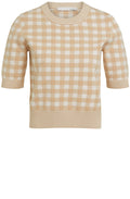 Beige and White Checked Fine Knit Jumper