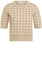 Beige and White Checked Fine Knit Jumper