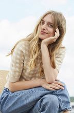 Beige and White Checked Fine Knit Jumper