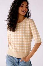 Beige and White Checked Fine Knit Jumper