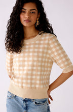 Beige and White Checked Fine Knit Jumper