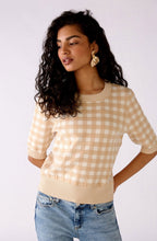 Beige and White Checked Fine Knit Jumper