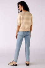 Beige and White Checked Fine Knit Jumper