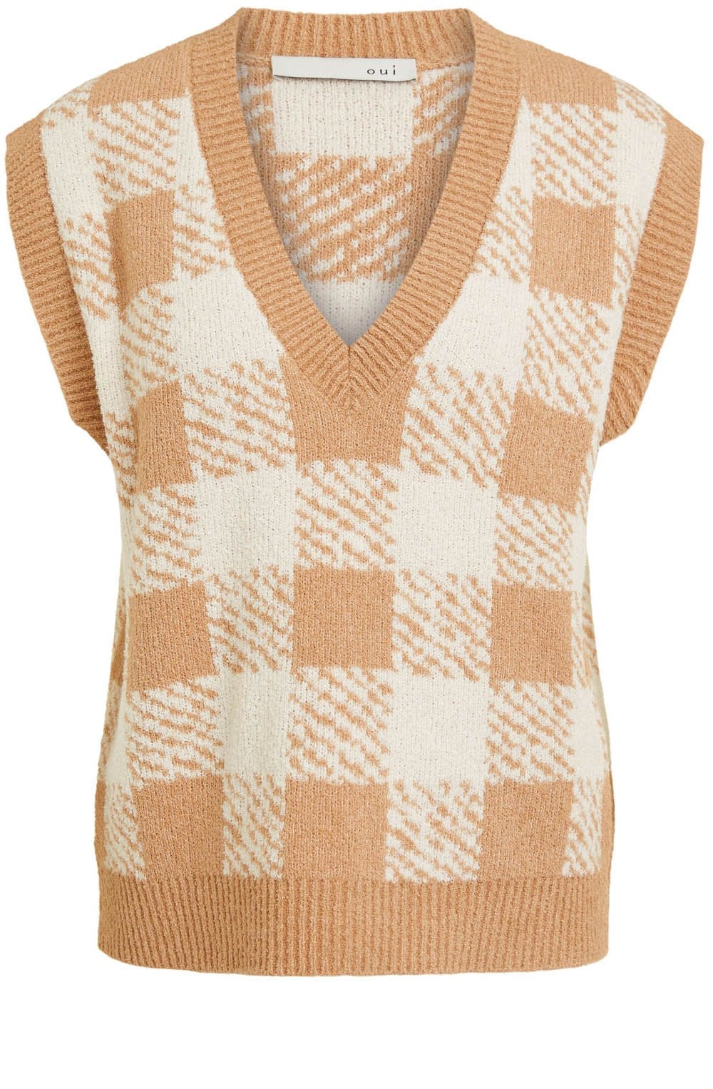 Beige and White Checked Slipover