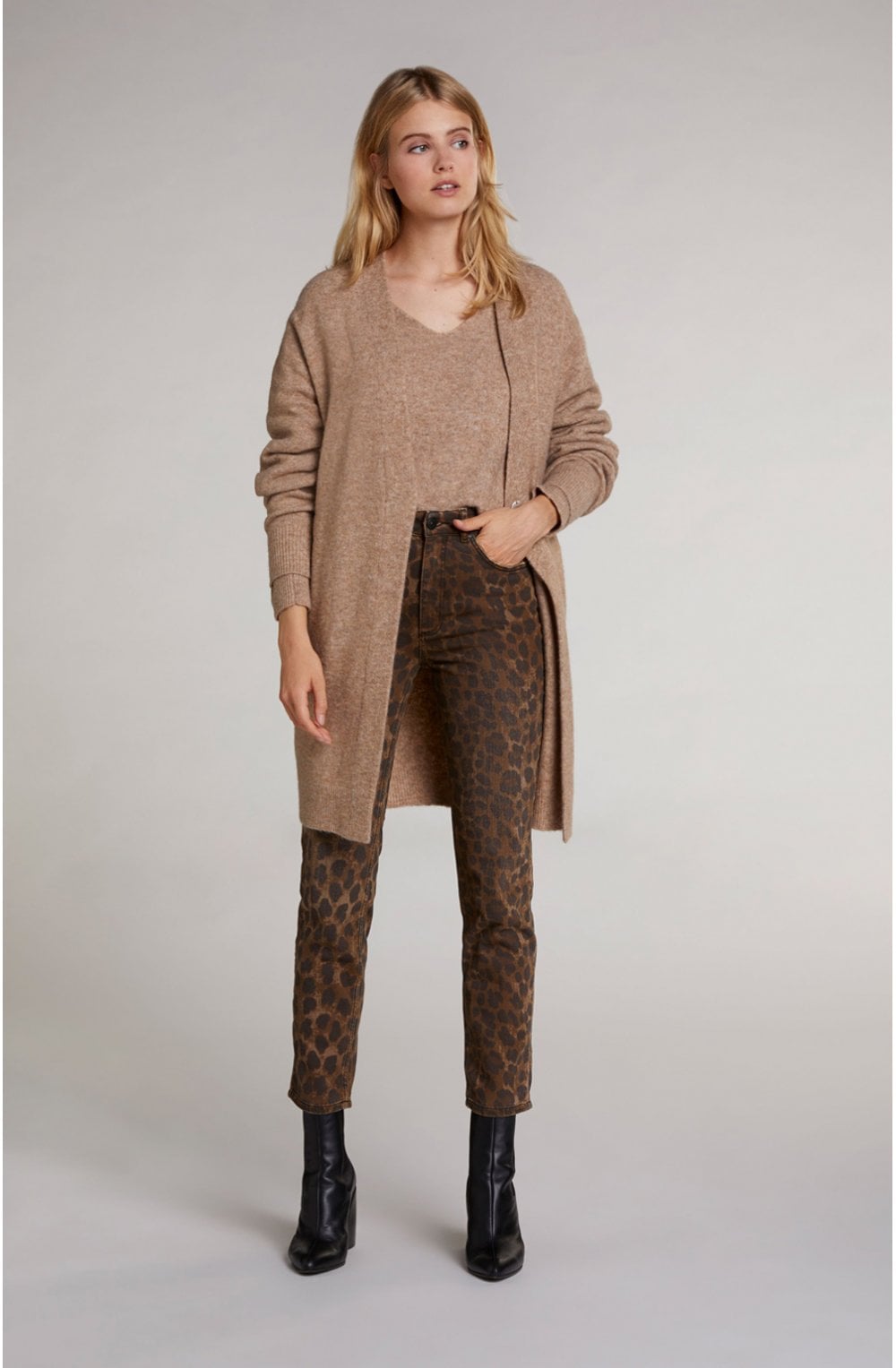 Beige Long Line Cardigan