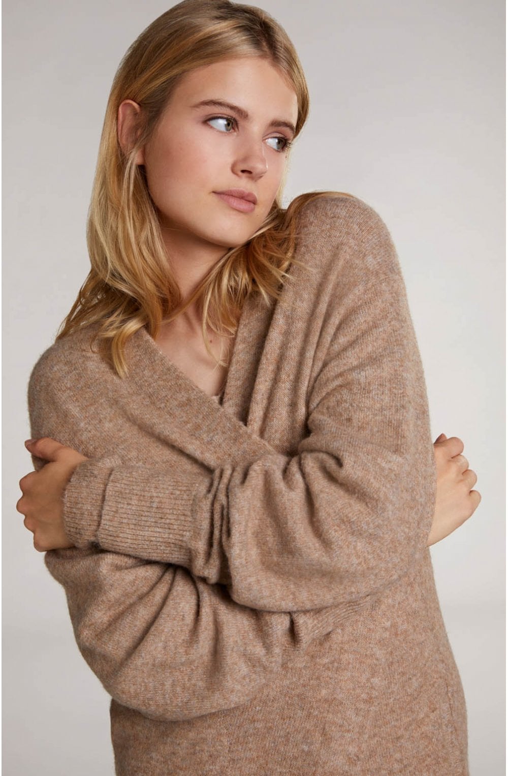 Beige Long Line Cardigan