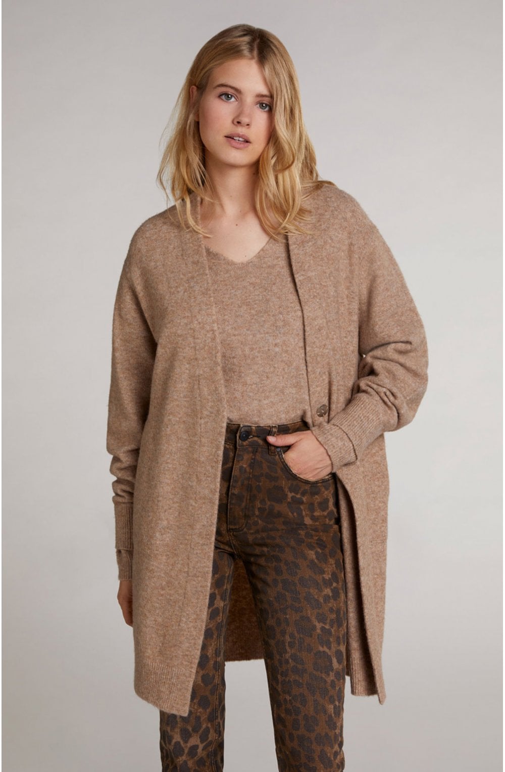 Beige Long Line Cardigan