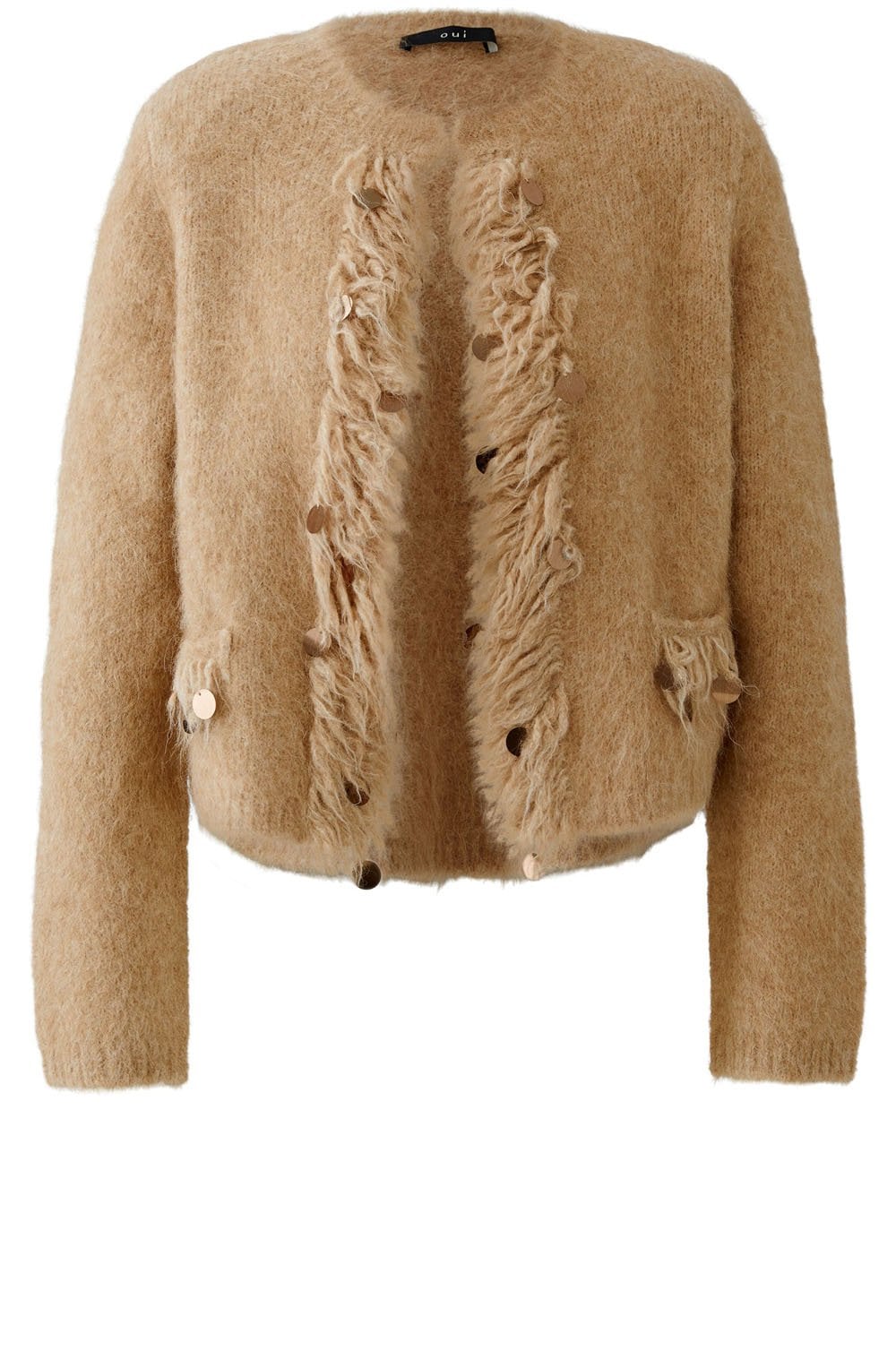 Beige Melange Fringed Cardigan