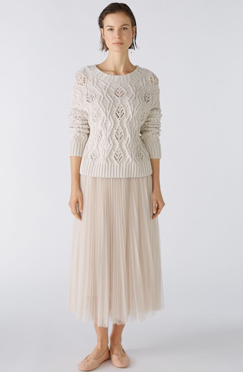 Beige Melange Open Cable Knit Jumper