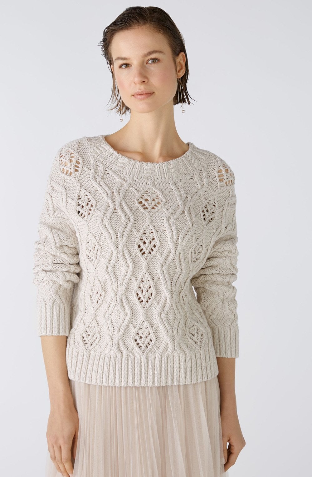 Beige Melange Open Cable Knit Jumper