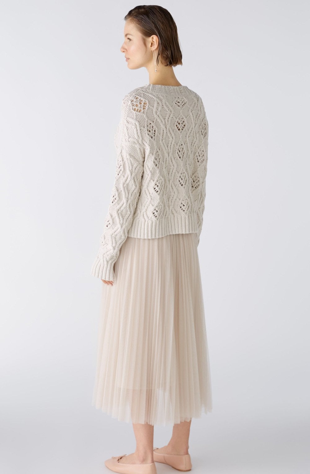 Beige Melange Open Cable Knit Jumper