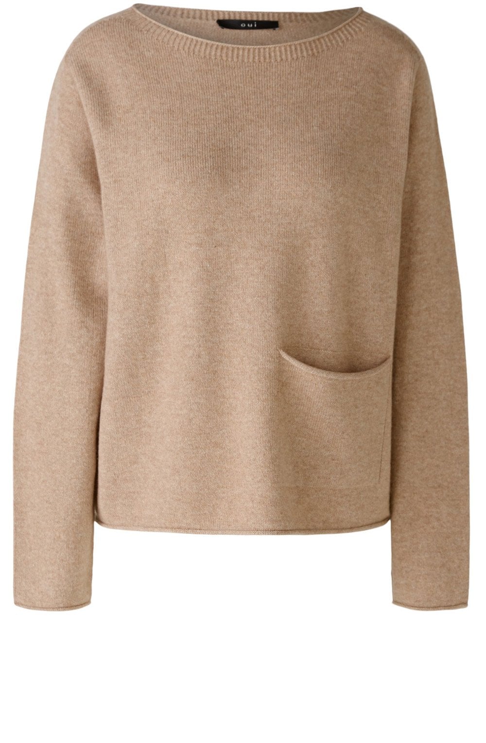 Beige Melange Relaxed Jumper with Oversized Pocket