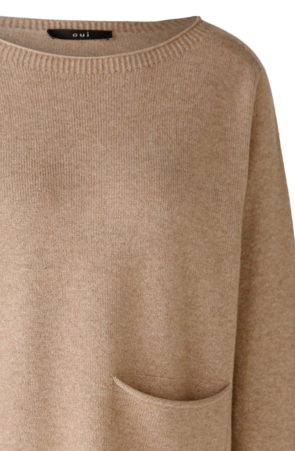 Beige Melange Relaxed Jumper with Oversized Pocket