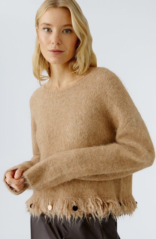 Beige Melange Sequin Fringe Jumper