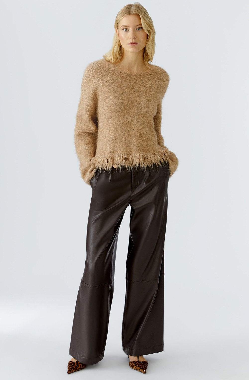 Beige Melange Sequin Fringe Jumper