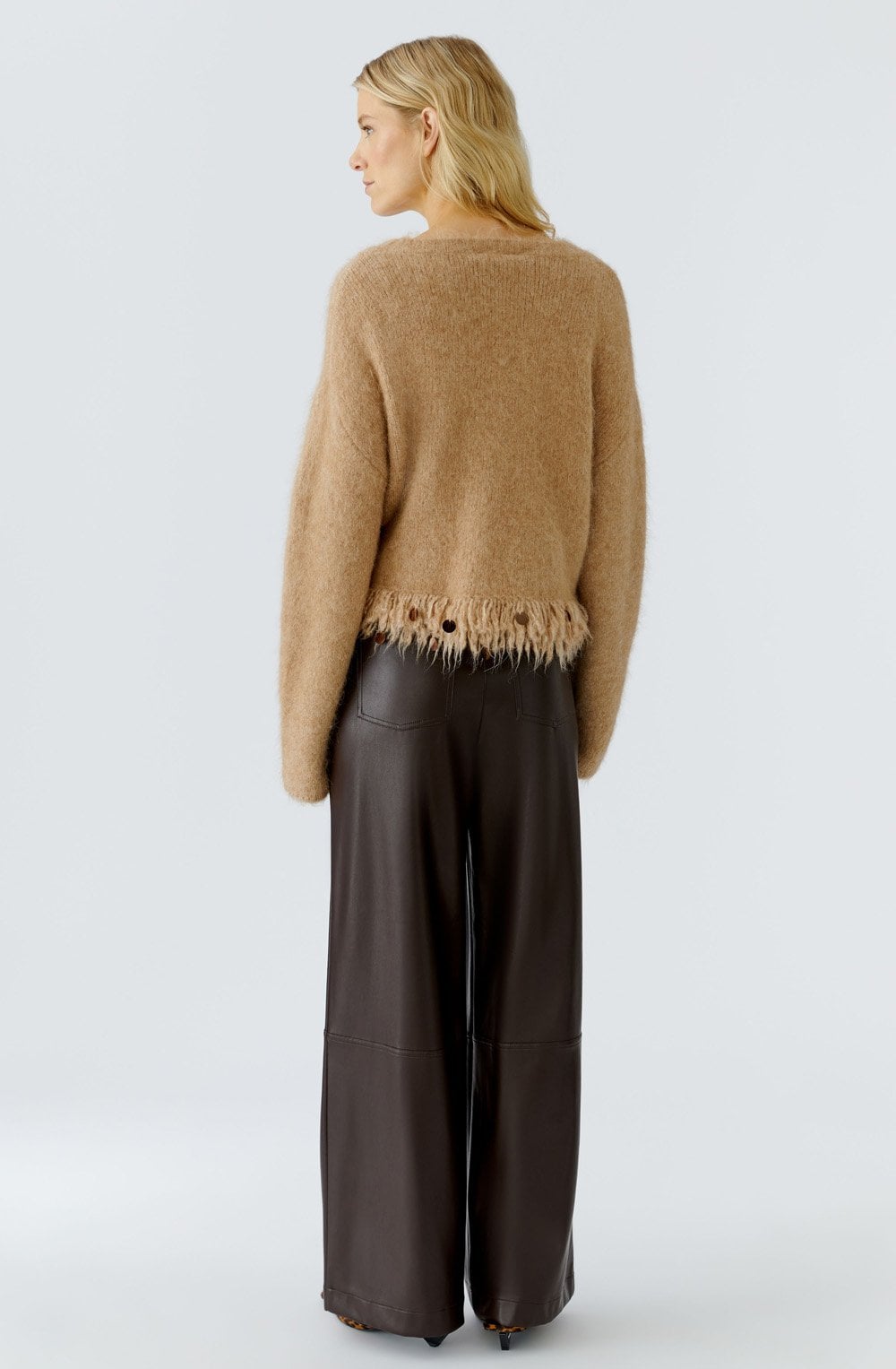 Beige Melange Sequin Fringe Jumper