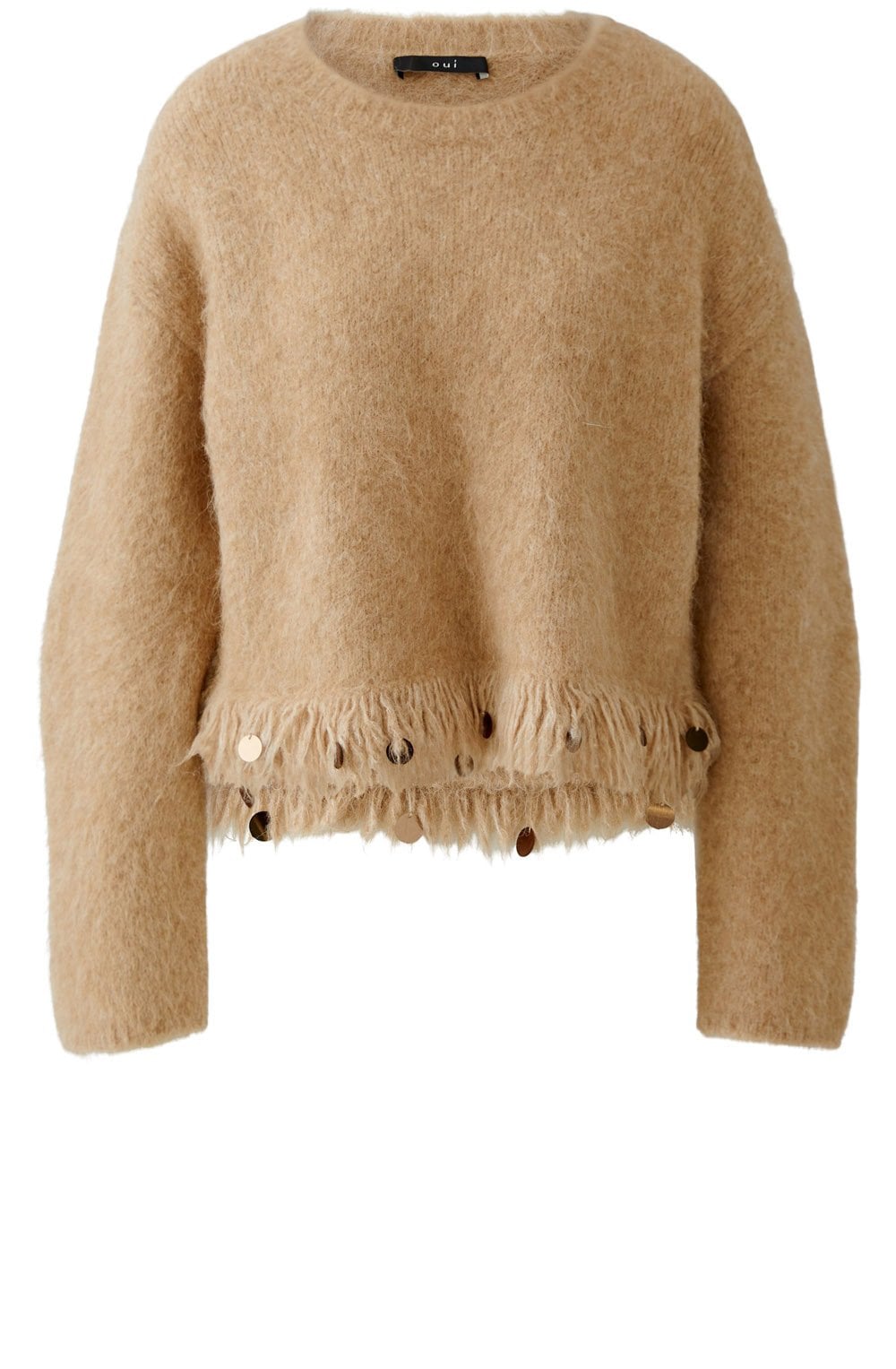 Beige Melange Sequin Fringe Jumper