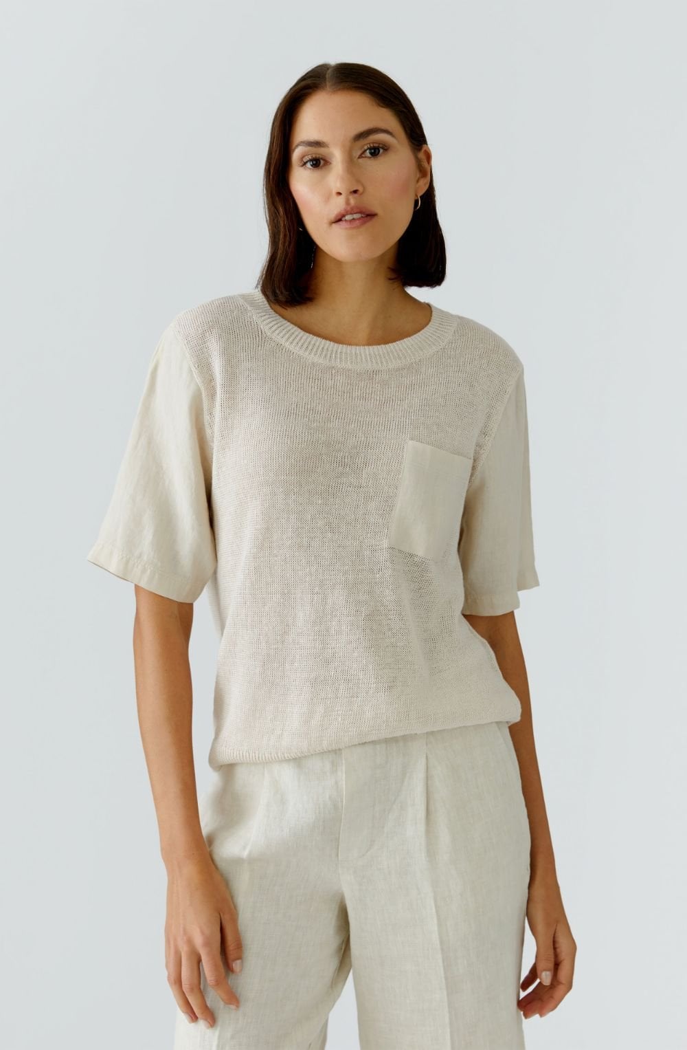 Biscuit Linen Patch Pocket Pullover