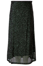 Black and Dark Green Sequin Midi Skirt