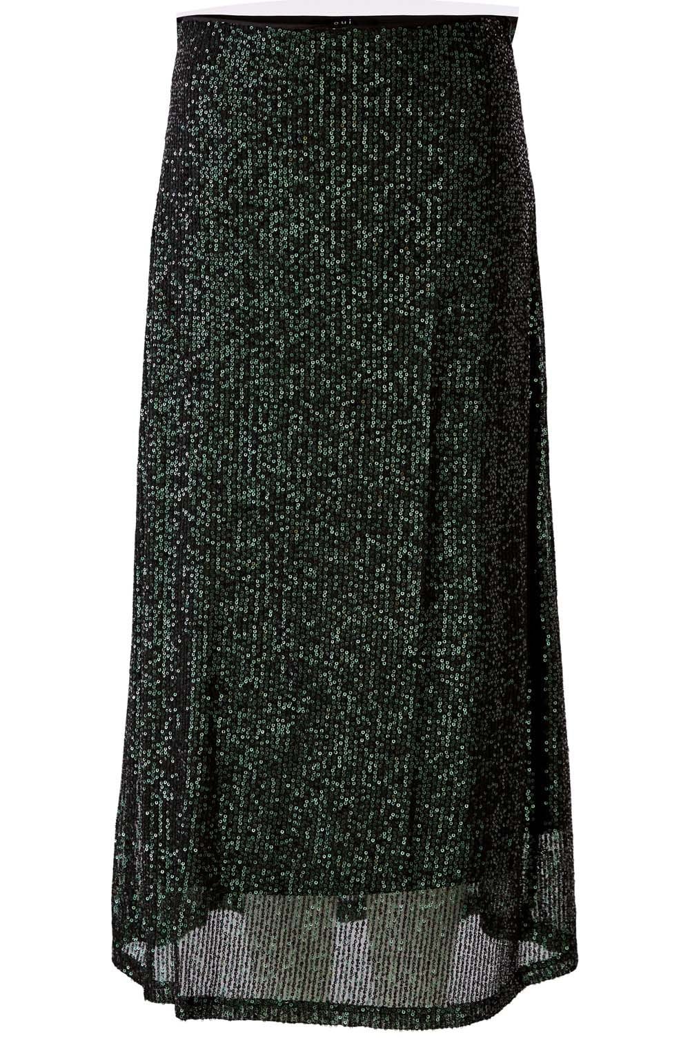 Black and Dark Green Sequin Midi Skirt