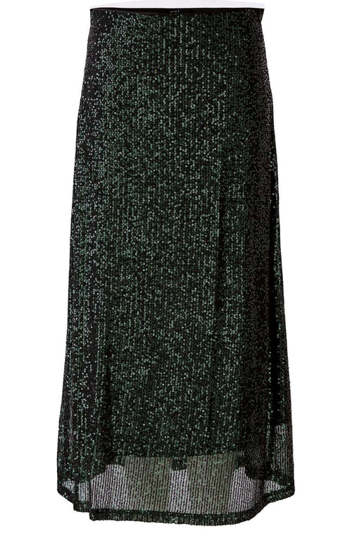 Black and Dark Green Sequin Midi Skirt