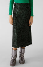 Black and Dark Green Sequin Midi Skirt