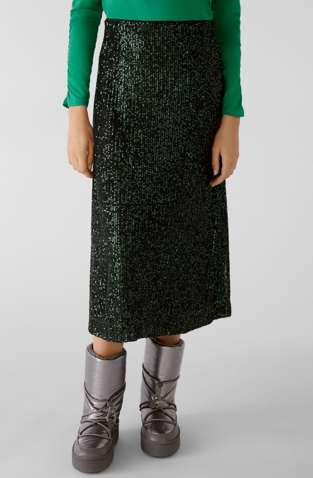 Black and Dark Green Sequin Midi Skirt