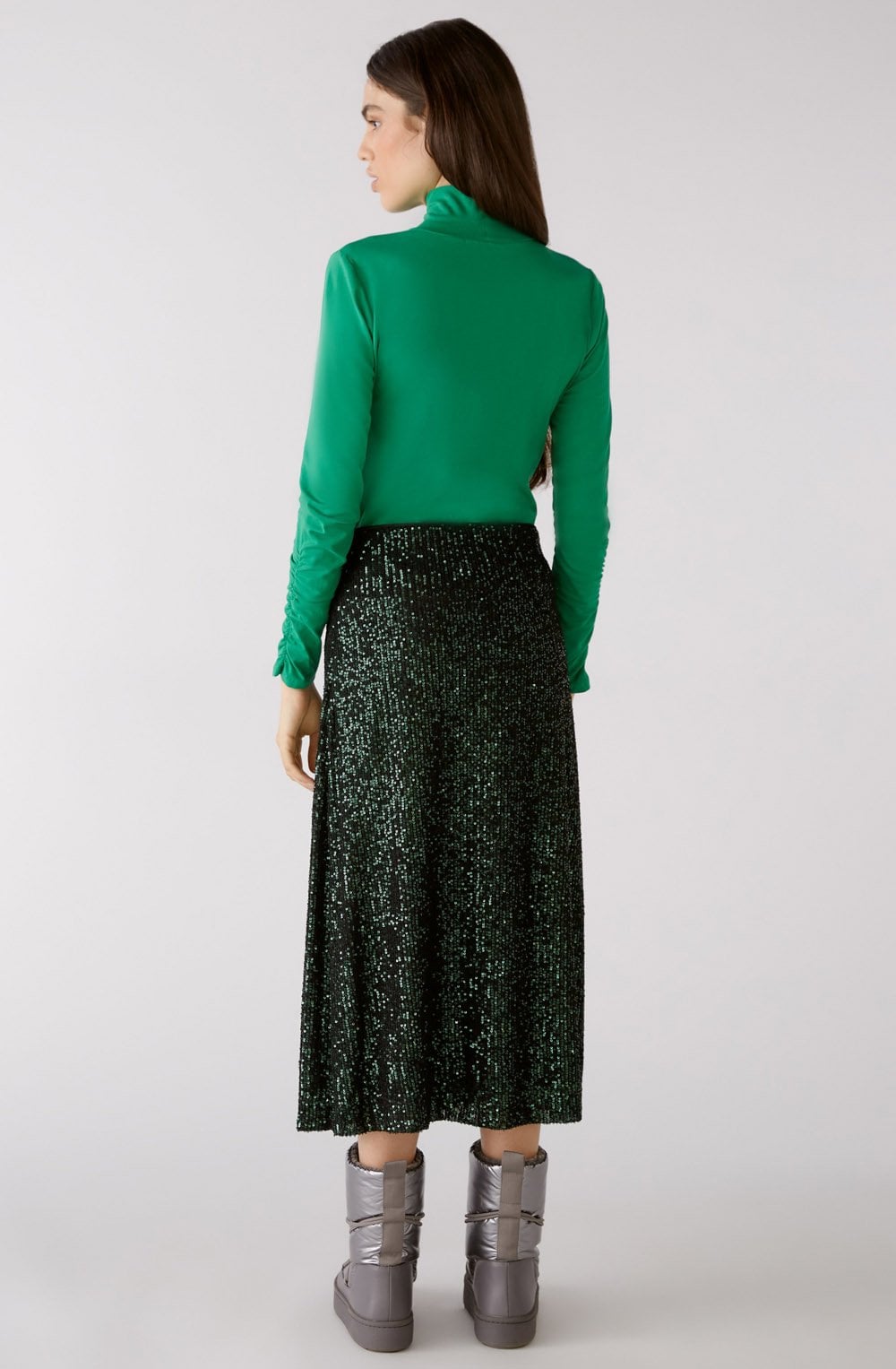 Black and Dark Green Sequin Midi Skirt