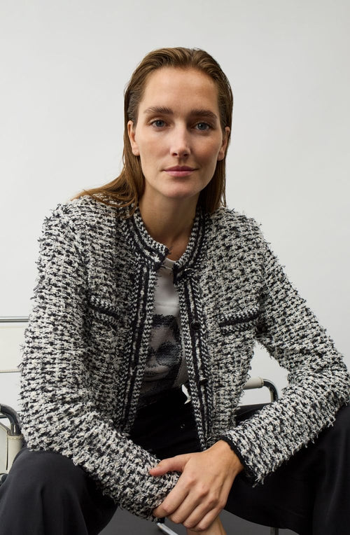 Black and Off White Bouclé Cardigan