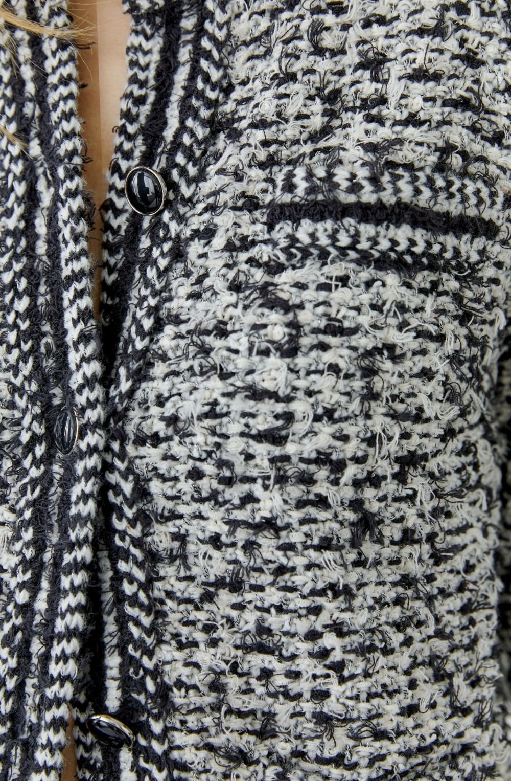 Black and Off White Bouclé Cardigan