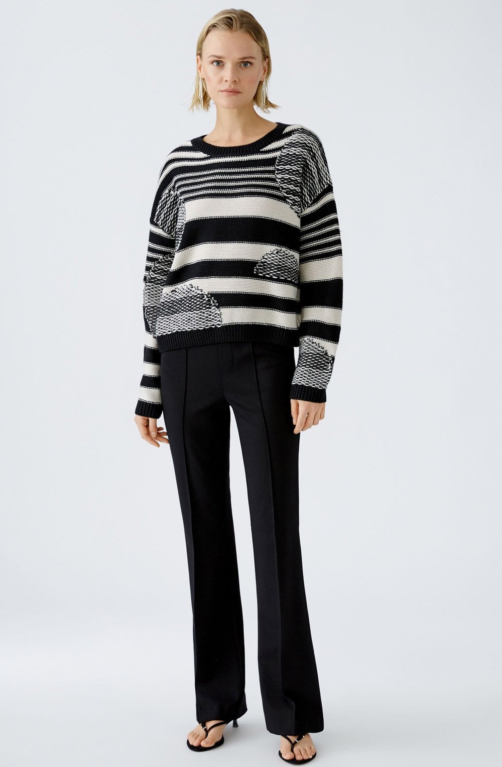 Black and Off White Contrasting Knits Jumper