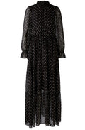 Black and Off White Polka Dot Chiffon Maxi Dress