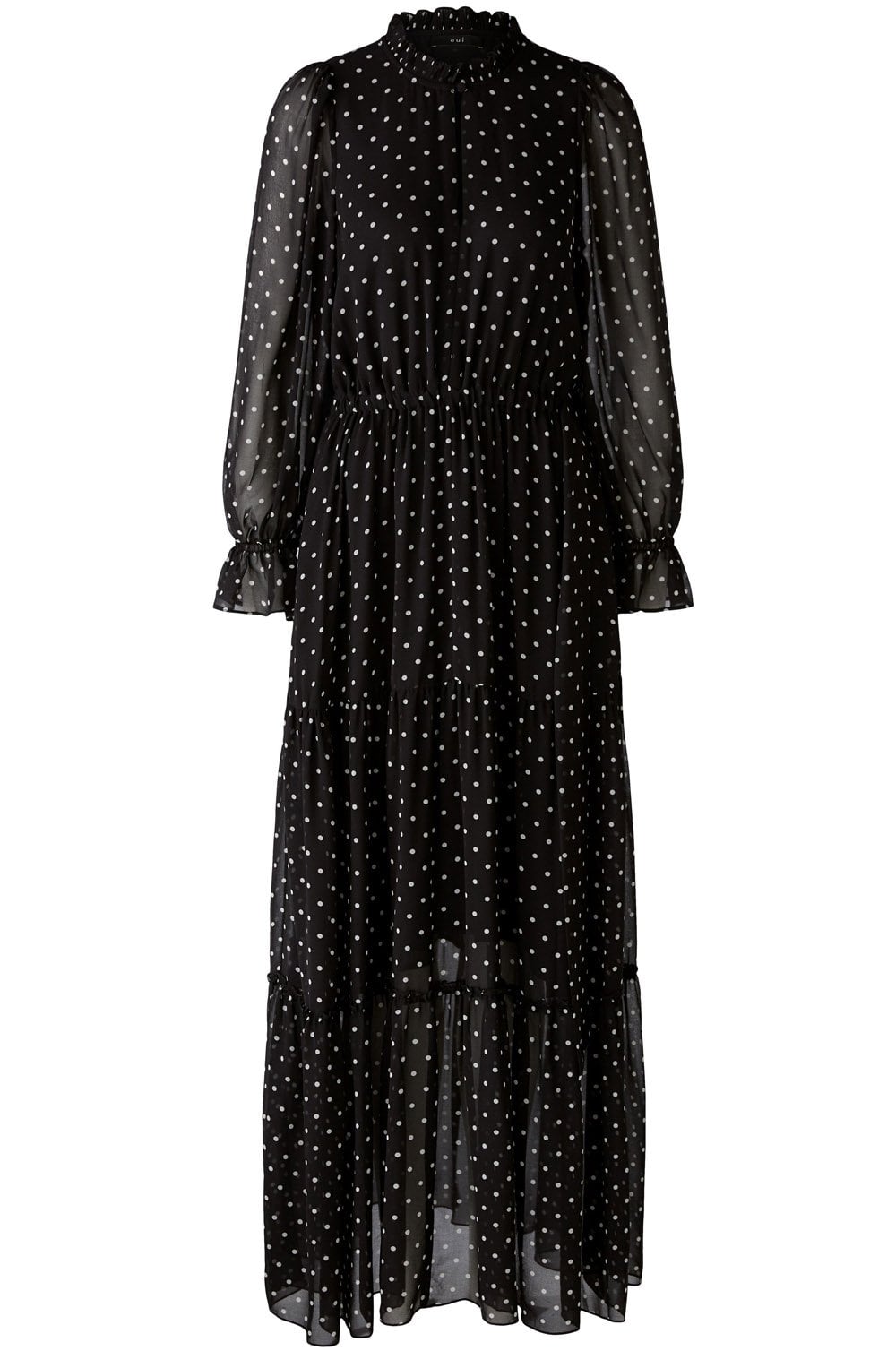 Black and Off White Polka Dot Chiffon Maxi Dress